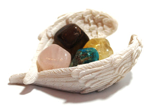 "Self-Confidence / Self-Esteem" Crystal Stone Gift Set & Angel Wings Dish - Crystals for Confidence