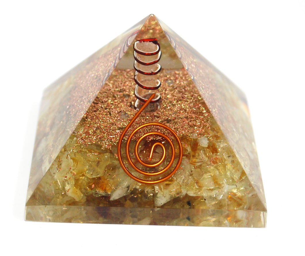 Citrine Pyramid for Meditation, Prosperity Stone Reiki Charged Crystals, Large Orgonite Pyramid EMF Protector for House, Positive Energy