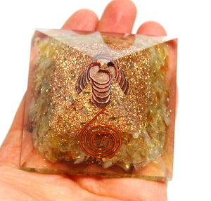 Citrine Pyramid for Meditation, Prosperity Stone Reiki Charged Crystals, Large Orgonite Pyramid EMF Protector for House, Positive Energy