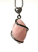 Load image into Gallery viewer, Rose Quartz Wrapped Crystal Stone Pendant &amp; Silver Chain - Krystal Gifts UK