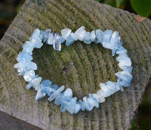 Aquamarine Crystal Stone Chips Bracelet Gift Wrapped Inc Healing Benefits Tag