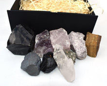 Load image into Gallery viewer, Large Natural Raw Crystal Chunk Quartz, Obsidian,Tigers Eye Hematite etc In Luxury Reiju Gift Set Box