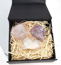 Load image into Gallery viewer, Rose Quartz Amethyst &amp; Clear Quartz Raw Crystal Set