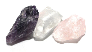 RAC Rose Quartz Amethyst & Clear Quartz Natural Crystal Chunk Set