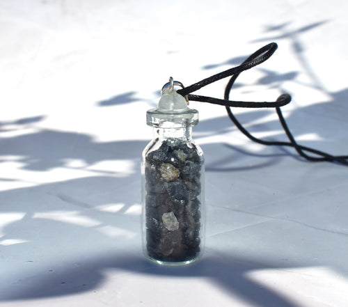 Black Tourmaline Crystal Chips Bottle Pendant