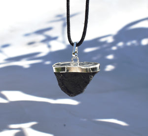 Black Tourmaline Crystal Stone Pendant & Cord Necklace - Small