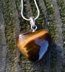 Tigers Eye Crystal Heart 925 Silver Pendant Inc 18" Silver Necklace & Gift Box