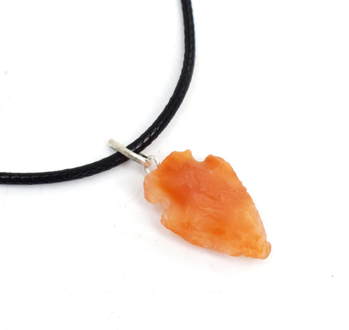 Carnelian Raw Crystal Stone Arrowhead Pendant & 18
