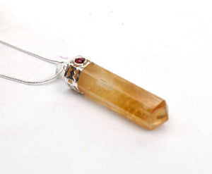 Citrine With Garnet Stone Crystal Pendant Necklace Inc Silver Plated Snake Chain