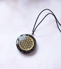 Load image into Gallery viewer, Black Tourmaline Crystal Stone Chips Orgone Flower Of Life Pendant Inc Black Cord |Reiju