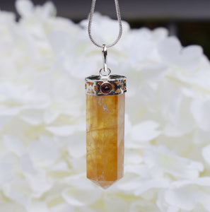 Citrine With Garnet Stone Crystal Pendant Necklace Inc Silver Plated Snake Chain