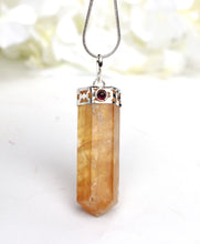 Load image into Gallery viewer, Citrine With Garnet Stone Crystal Pendant Necklace Inc Silver Plated Snake Chain