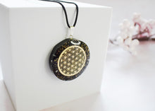 Load image into Gallery viewer, Black Tourmaline Crystal Stone Chips Orgone Flower Of Life Pendant Inc Black Cord |Reiju