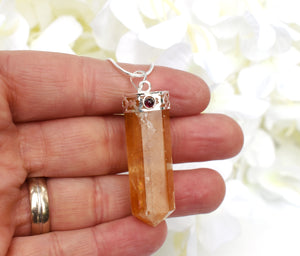 Citrine With Garnet Stone Crystal Pendant Necklace Inc Silver Plated Snake Chain