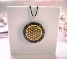 Load image into Gallery viewer, Black Tourmaline Crystal Stone Chips Orgone Flower Of Life Pendant Inc Black Cord |Reiju