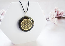 Load image into Gallery viewer, Black Tourmaline Crystal Stone Chips Orgone Flower Of Life Pendant Inc Black Cord |Reiju