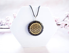 Load image into Gallery viewer, Black Tourmaline Crystal Stone Chips Orgone Flower Of Life Pendant Inc Black Cord |Reiju