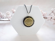 Load image into Gallery viewer, Black Tourmaline Crystal Stone Chips Orgone Flower Of Life Pendant Inc Black Cord |Reiju
