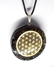 Load image into Gallery viewer, Black Tourmaline Crystal Stone Chips Orgone Flower Of Life Pendant Inc Black Cord |Reiju