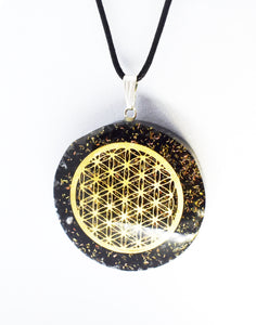 Black Tourmaline Crystal Stone Chips Orgone Flower Of Life Pendant Inc Black Cord |Reiju