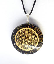 Load image into Gallery viewer, Black Tourmaline Crystal Stone Chips Orgone Flower Of Life Pendant Inc Black Cord |Reiju
