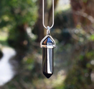 Hematite Polished & Faceted Crystal Stone Pendant Necklace