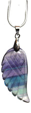 Load image into Gallery viewer, Banded Multi Coloured Fluorite Crystal Angel Wing Pendant Necklace &amp; Silver Chain