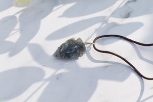 Moss Agate Natural Crystal Arrowhead Pendant Inc Cord Necklace