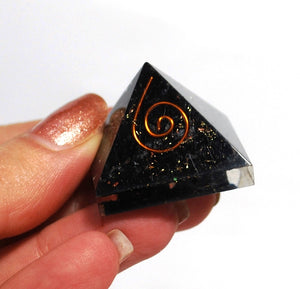 Black Tourmaline Crystal Stone Chips Small Orgone Pyramid