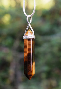 Tigers Eye Crystal 925 Silver Pendant & 18" Silver Chain Necklace