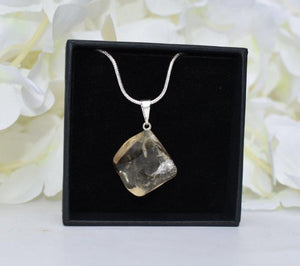 Natural Brazilian Polished Citrine Crystal Stone 925 Sterling Silver Pendant & 18" 925 Chain Inc Box