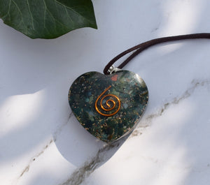 Bloodstone Crystal Orgone Heart Pendant