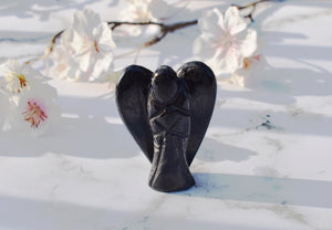 Black Tourmaline Hand Carved Crystal Stone 'Protection' Angel - Reiju