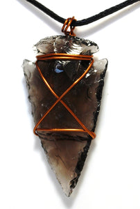 Black Obsidian Wire Wrapped Crystal Arrowhead Pendant Necklace | Protection & Healing