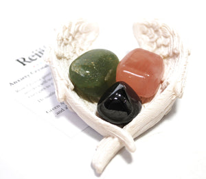 Anxiety Tumble Stone Crystal Set, Grief Gifts For Women, Angel Wing Dish, Unique Sympathy Gift, Holistic Wellness, Grieving Parent, Inner Peace