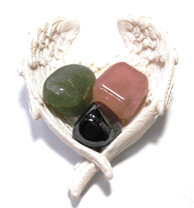 Anxiety Tumble Stone Crystal Set, Grief Gifts For Women, Angel Wing Dish, Unique Sympathy Gift, Holistic Wellness, Grieving Parent, Inner Peace