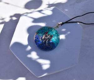 Archangel Michael Orgone Pendant Natural Lapis Lazuli Topaz Inc Silver Chain, Blue Coloured |Reiju