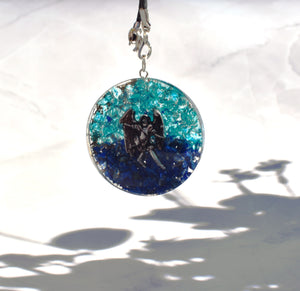 Archangel Michael Orgone Pendant Natural Lapis Lazuli Topaz Inc Silver Chain, Blue Coloured |Reiju