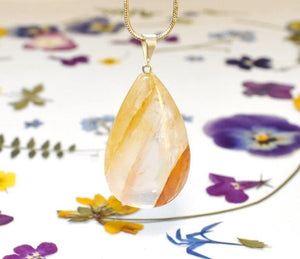 Golden Yellow Healer Quartz 'Hematoid' Natural & Unique Polished Crystal Stone Pendant & 18" Chain