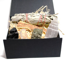 Load image into Gallery viewer, Cleansing Dispel Negativity Natural &amp; Unique Crystals Boxed Gift Set Inc White Sage &amp; Palo Santo