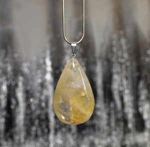 Golden Yellow Healer Quartz 'Hematoid' Natural & Unique Polished Crystal Stone Pendant & 18" Chain