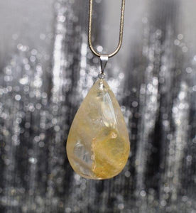 Golden Yellow Healer Quartz 'Hematoid' Natural & Unique Polished Crystal Stone Pendant & 18" Chain