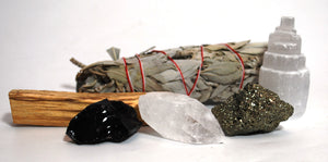 Cleansing Dispel Negativity Natural & Unique Crystals Boxed Gift Set Inc White Sage & Palo Santo