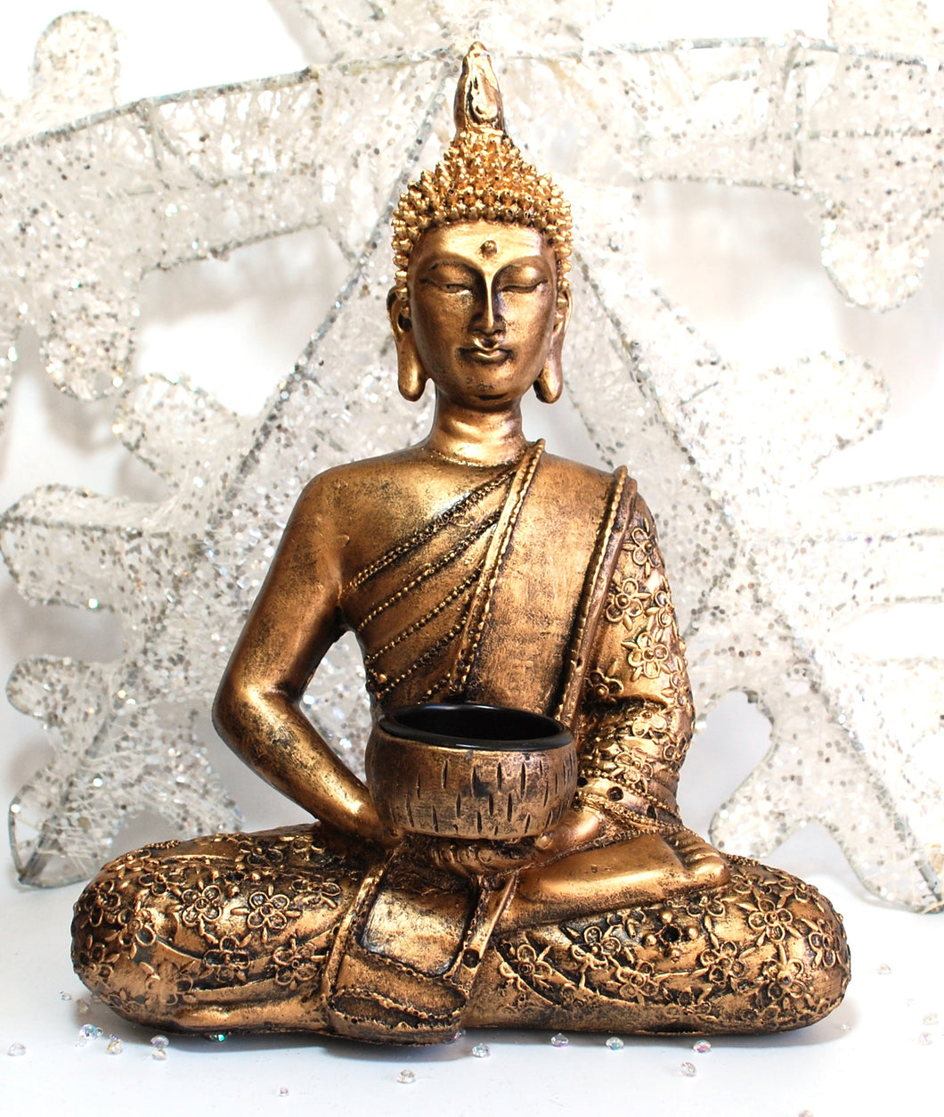 Large Gold Thai Buddha With Candle Holder Colour Gift Present 27cm 100939 - Krystal Gifts UK