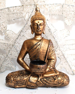 Large Gold Thai Buddha With Candle Holder Colour Gift Present 27cm 100939 - Krystal Gifts UK