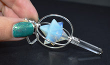 Load image into Gallery viewer, Opalite &amp; Clear Quartz Crystal &#39;Spinning&#39; Merkaba Dowsing Pendulum Point