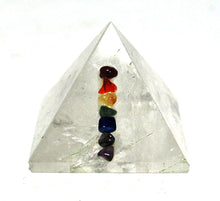 Load image into Gallery viewer, Clear Quartz Crystal Pyramid with Chakra Stones