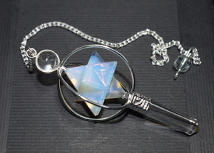 Opalite & Clear Quartz Crystal 'Spinning' Merkaba Dowsing Pendulum Point