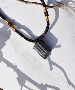 Raw Black Tourmaline Crystal Pendant & Extendable Cord Necklace