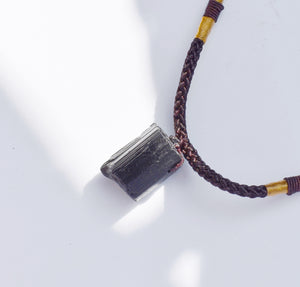 Raw Black Tourmaline Crystal Pendant & Extendable Cord Necklace